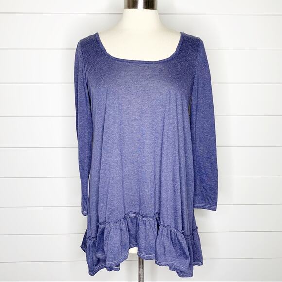 Easel Ruffle Hem Crisscross Back Linen Blend Tunic Top Blue Size Small - Picture 1 of 9